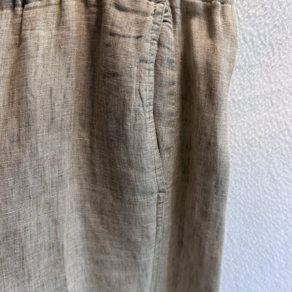 Eileen Fisher 100% Organic Linen Pant Tan Medium Ankle Tapered Elastic Pull On - Picture 3 of 13
